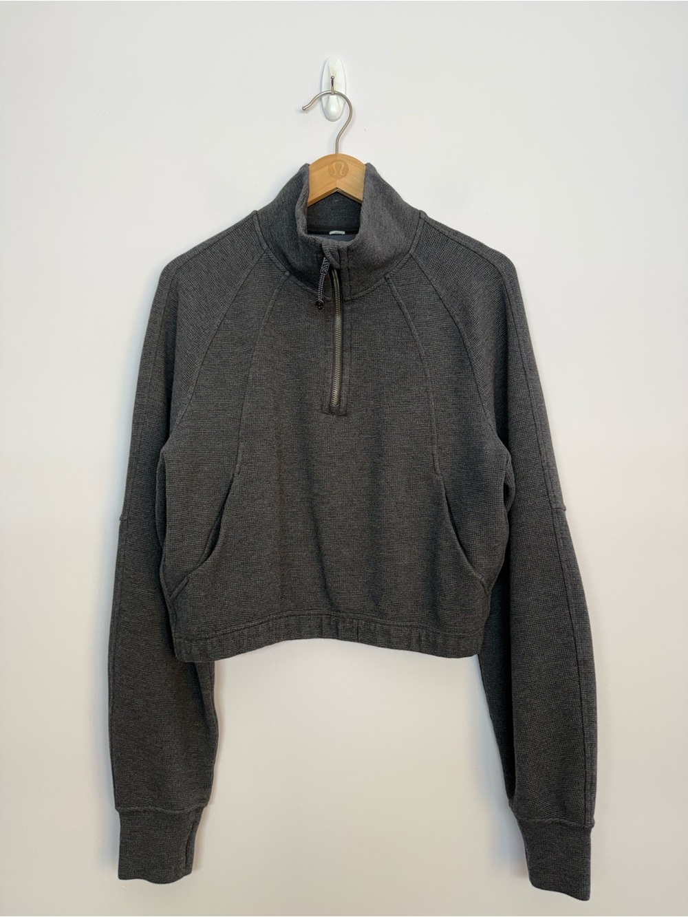 5: Lululemon Scuba Cropped Funnel-Neck Half Zip *Waffle Heathered Grey Sz Small